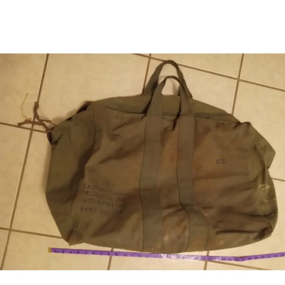 Vintage 1963 US Military Flyers Kit Bag Olive Drab Canvas Aviator Duffle Bag